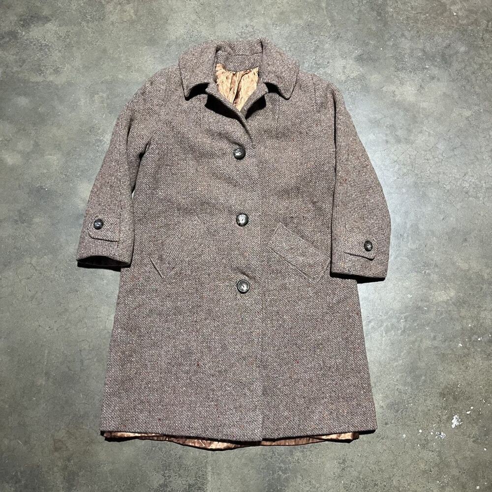 Vintage 60s VIP Brown Tweed Wool Long Overcoat